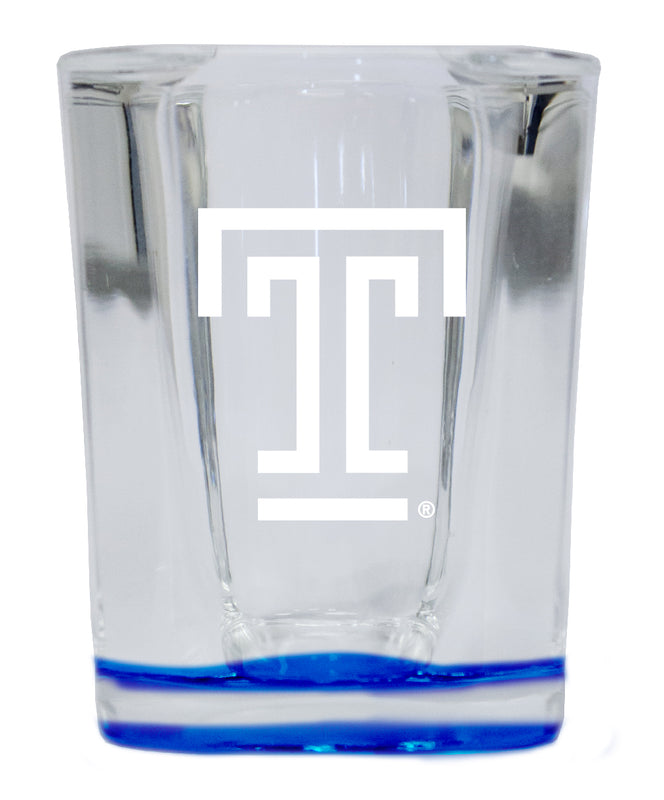 Temple University 2 Ounce Engraved Shot Glass Square Blue Base Officially Licensed Collegiate Product Single Unit
