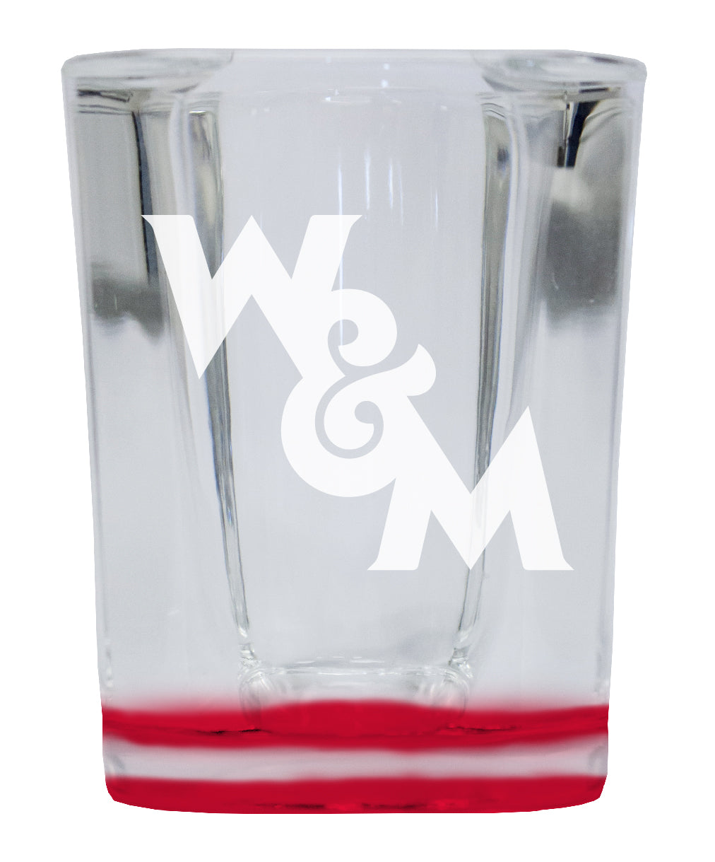 William and Mary 2 Ounce Engraved Shot Glass Square Red Base Officially Licensed Collegiate Product 4-Pack