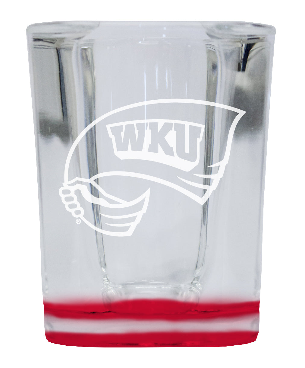 Western Kentucky Hilltoppers 2 Ounce Engraved Shot Glass Square Red Base Officially Licensed Collegiate Product 4-Pack