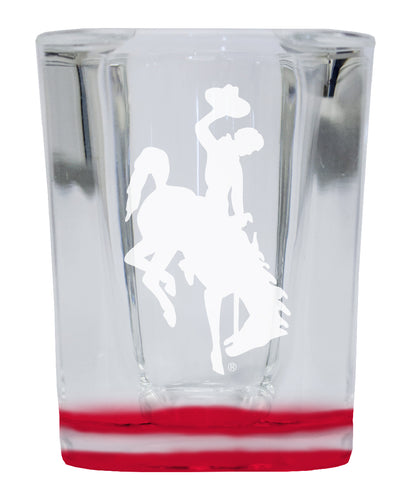 University of Wyoming 2 Ounce Engraved Shot Glass Square Red Base Officially Licensed Collegiate Product Single Unit