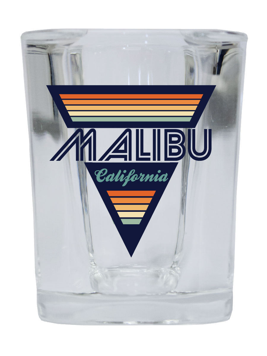 Malibu California Souvenir 2 Ounce Shot Glass Square 12-Pack City Retro Design