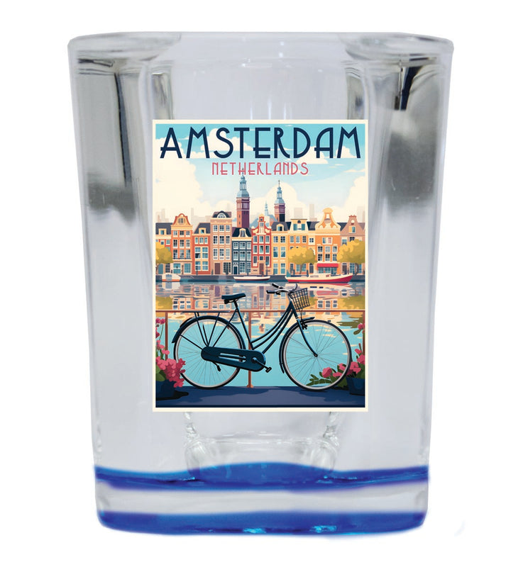 Amsterdam Netherlands Souvenir 2 oz Blue Shot Glass Round or Square Blue