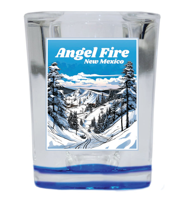 Angel Fire New Mexico Souvenir 2 oz Blue Shot Glass Round or Square Blue