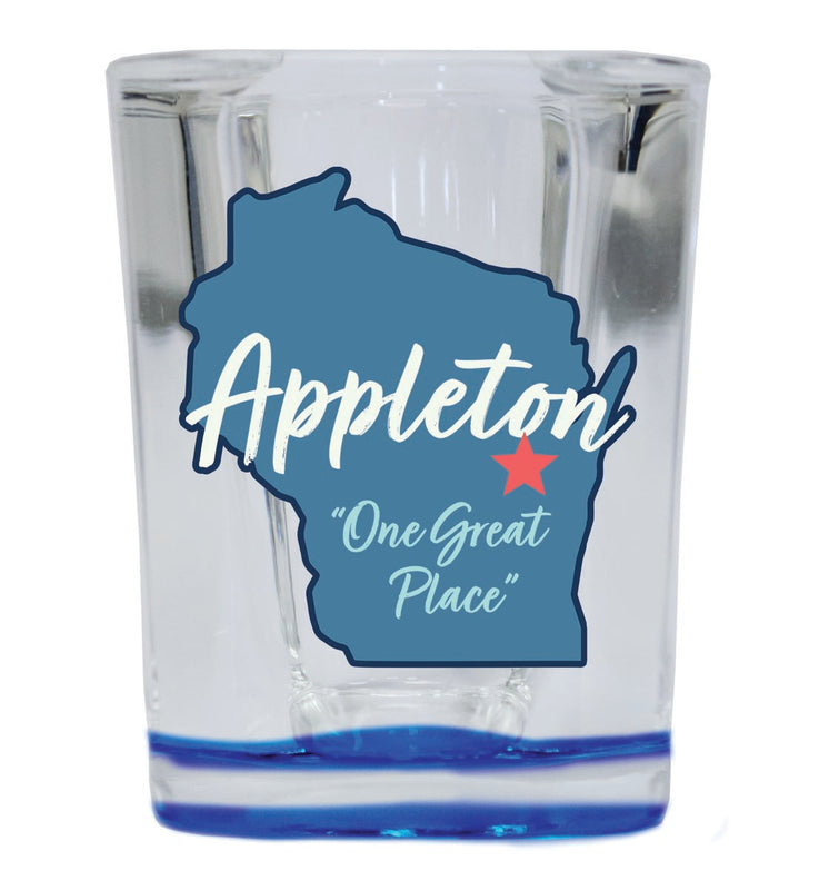 Appleton Wisconsin Souvenir 2 oz Blue Shot Glass Round or Square Blue