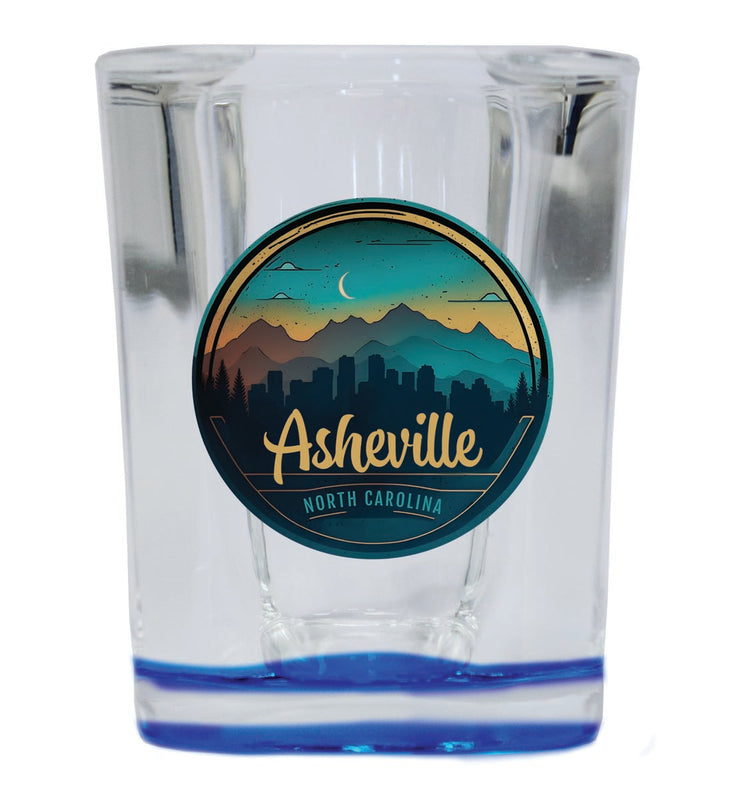 Asheville North Carolina Souvenir 2 oz Blue Shot Glass Round or Square Blue
