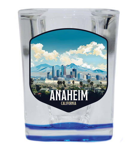Anaheim California Design A Souvenir 2 Ounce Shot Glass Square Blue Base 4-Pack