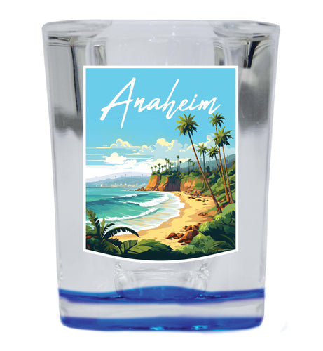 Anaheim California Design B Souvenir 2 Ounce Shot Glass Square Blue Base 2-Pack