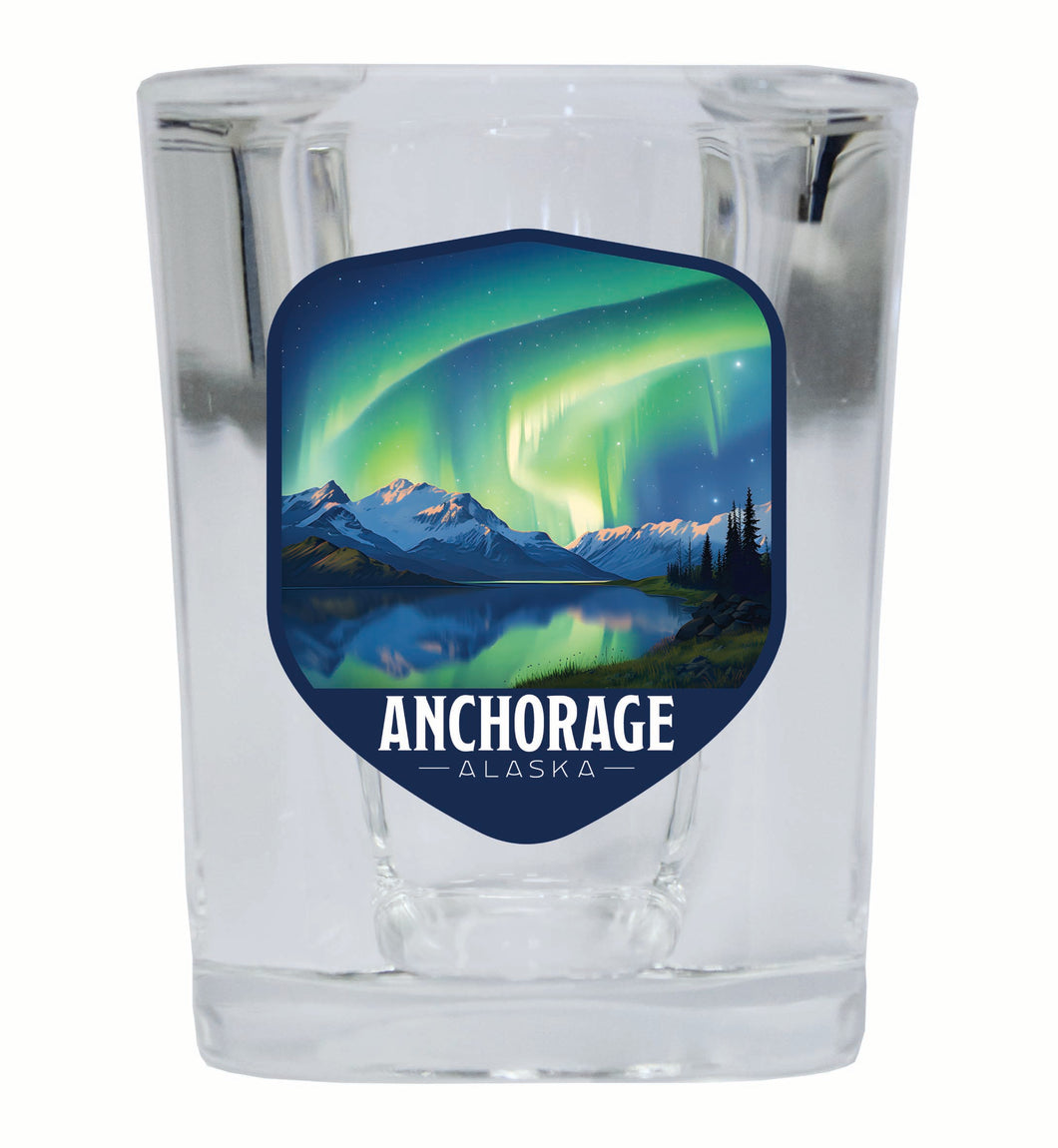 Anchorage Alaska Aurora Borealis Design Souvenir 2 Ounce Shot Glass Square 4-Pack