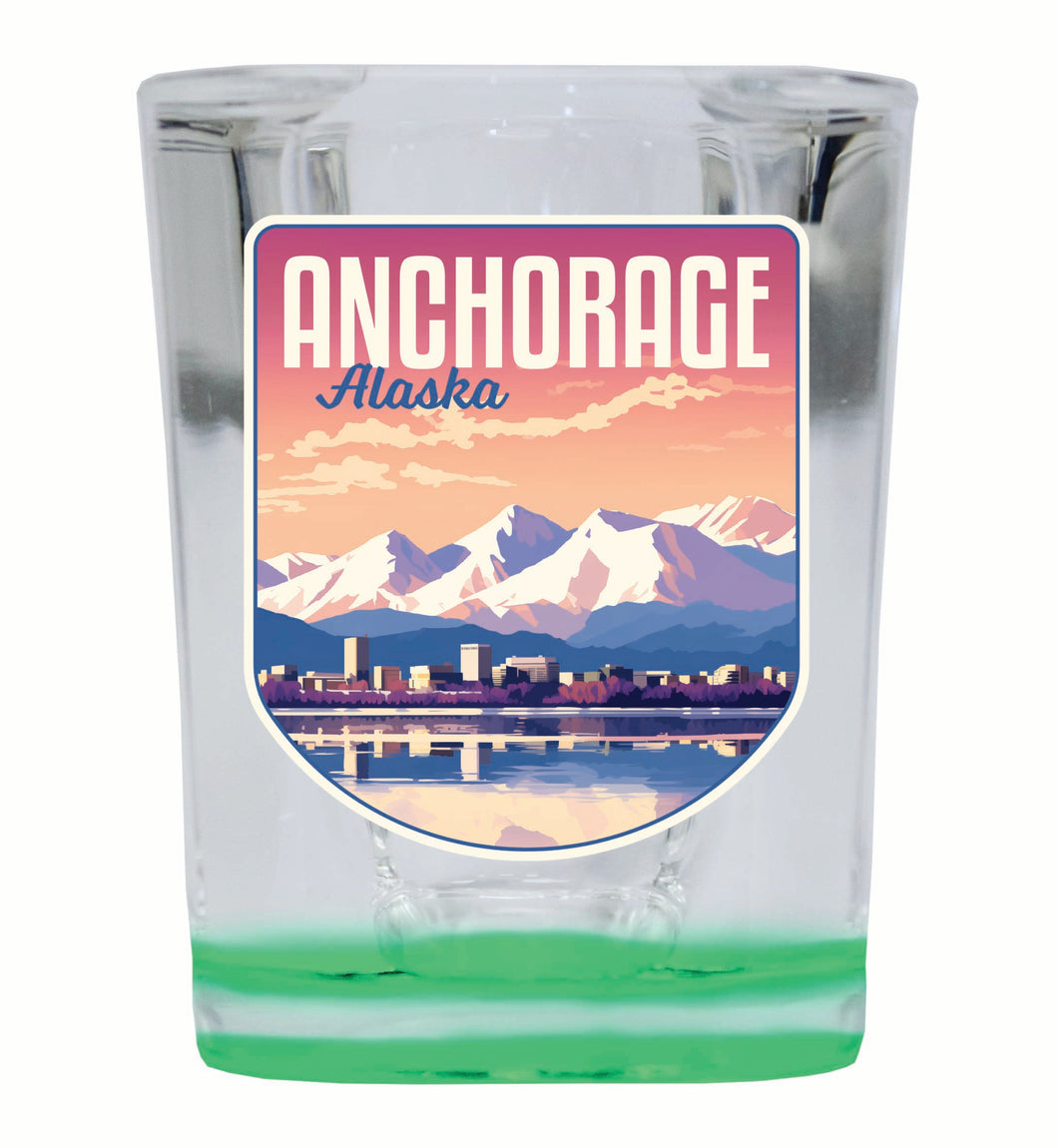 Anchorage Alaska Aesthetic Cityscape Design Souvenir 2 Ounce Shot Glass Square Green Base 4-Pack