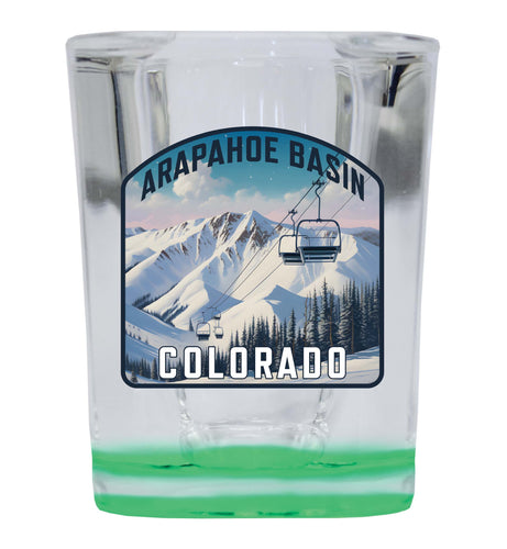 Arapahoe Basin Design B Souvenir 2 Ounce Shot Glass Square Green Base Single