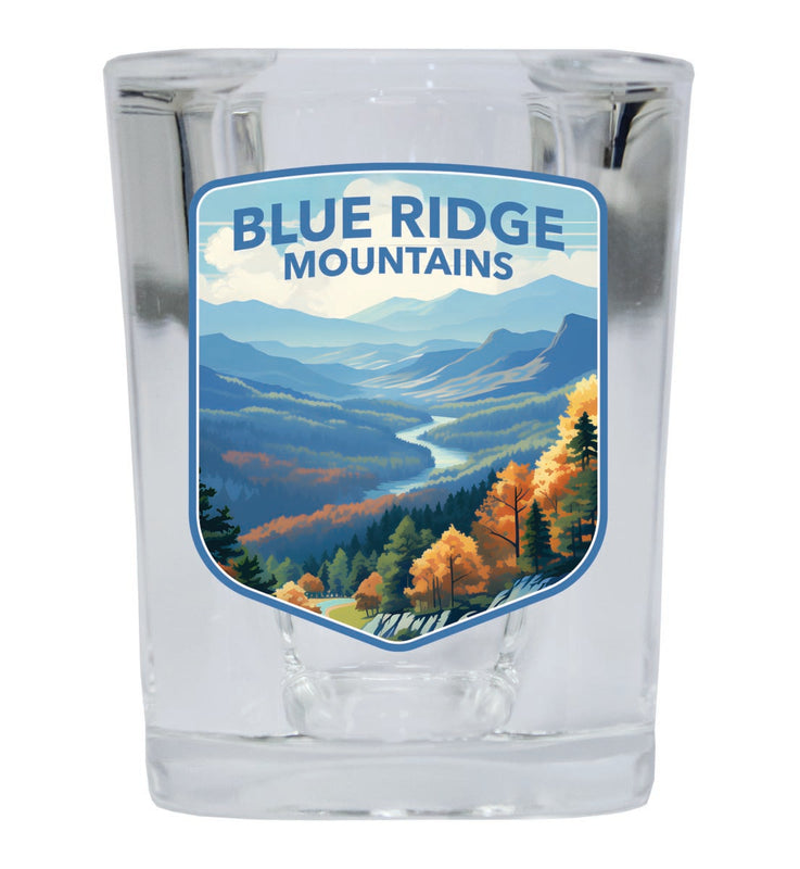 Blue Ridge Mountains Souvenir 2 oz Clear Shot Glass Round or Square Clear