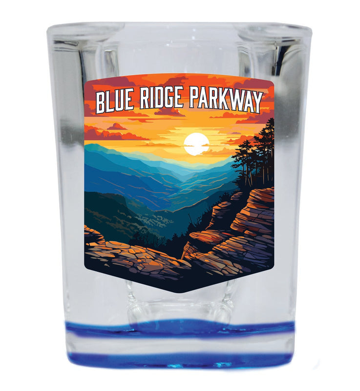 Blue Ridge Parkway Souvenir 2 oz Blue Shot Glass Round or Square Blue