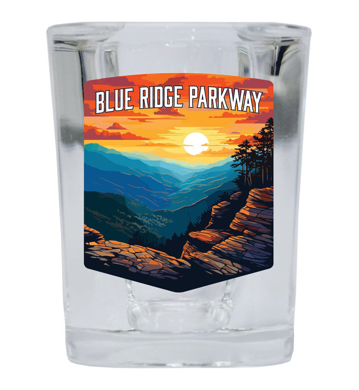 Blue Ridge Parkway Souvenir 2 oz Clear Shot Glass Round or Square Clear