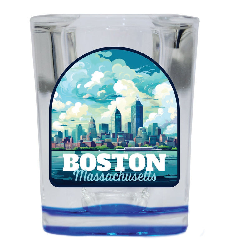 Boston Massachusetts Souvenir 2 oz Blue Shot Glass Round or Square Blue
