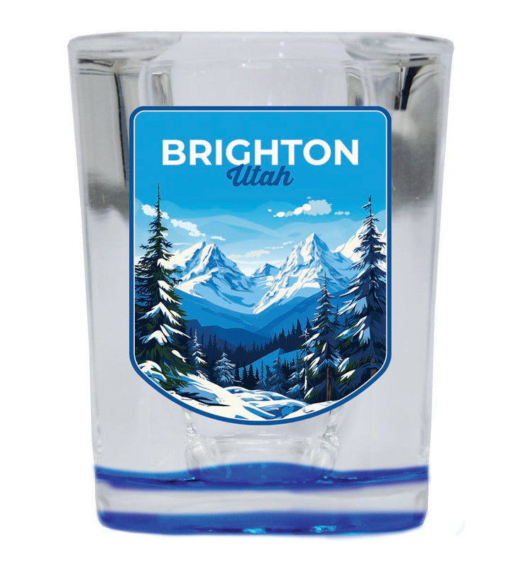 Brighton Utah Souvenir 2 oz Blue Shot Glass Round or Square Blue