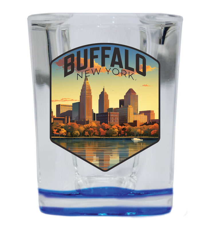 Buffalo New York Souvenir 2 oz Blue Shot Glass Round or Square Blue