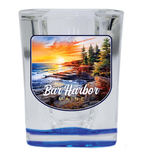 Bar Harbor Maine Design B Souvenir 2 Ounce Shot Glass Square Blue Base 2-Pack