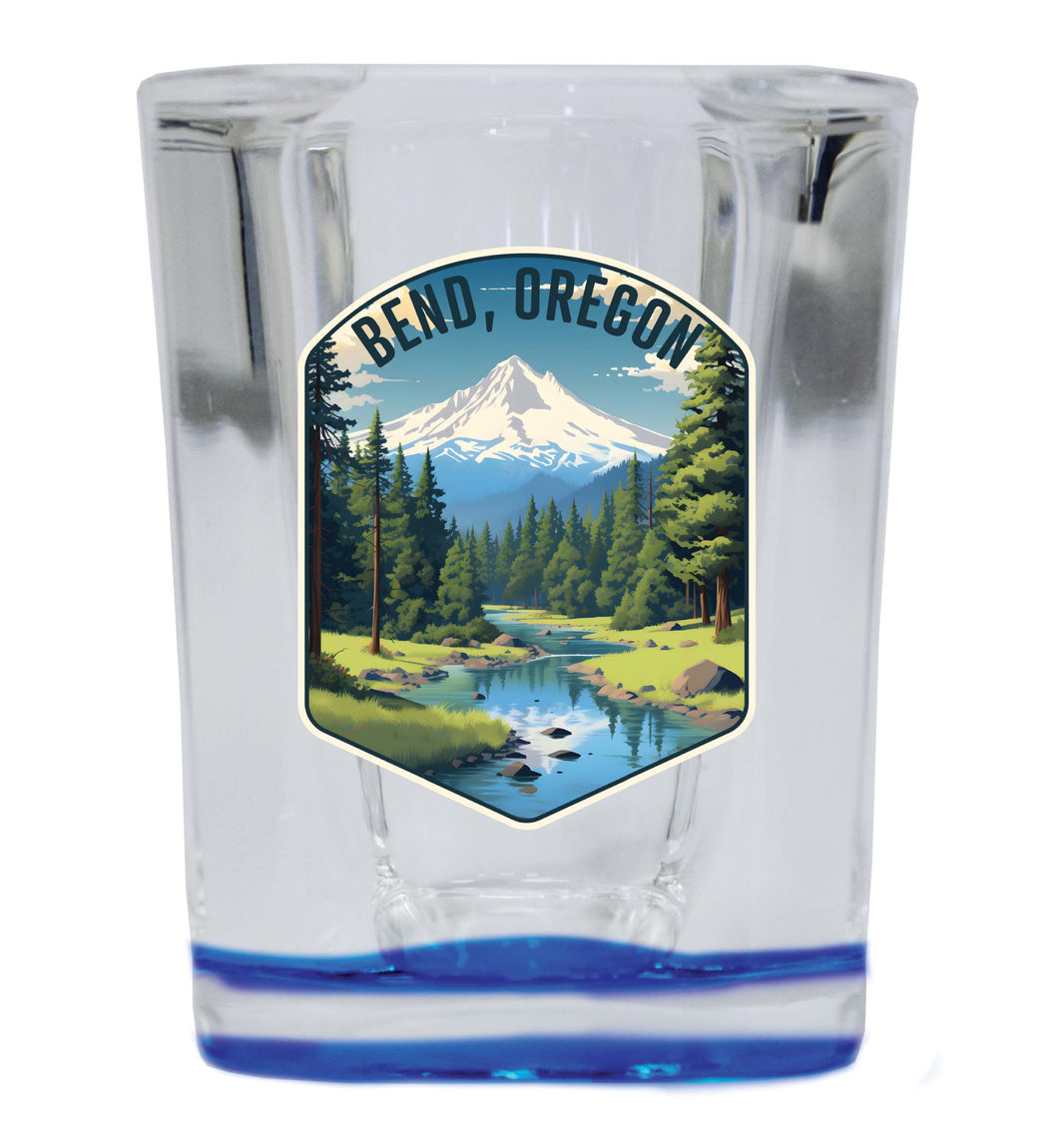 Bend Oregon Design B Souvenir 2 Ounce Shot Glass Square Blue Base Single