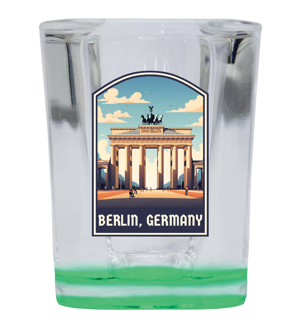 Berlin Germany Design A Souvenir 2 Ounce Shot Glass Square Green Base Single