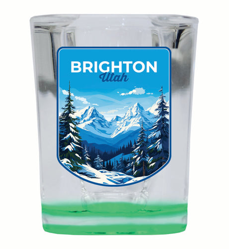 Brighton Utah Ski Resort Mountain Design Souvenir 2 Ounce Shot Glass Square Green Base 2-Pack
