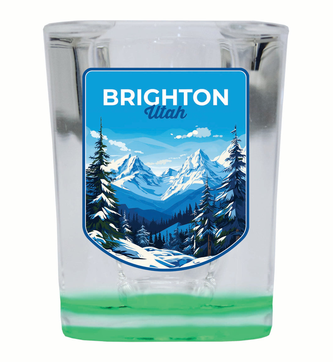 Brighton Utah Ski Resort Mountain Design Souvenir 2 Ounce Shot Glass Square Green Base 2-Pack