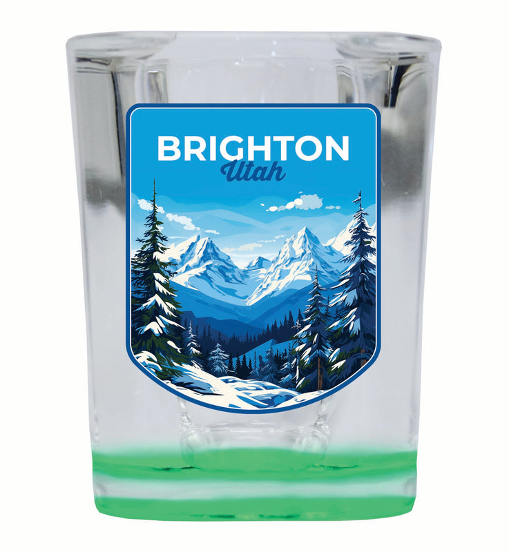 Brighton Utah Ski Resort Mountain Design Souvenir 2 Ounce Shot Glass Square Green Base 2-Pack