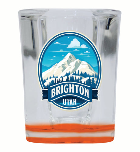 Brighton Utah Snowy Mountain Illustration Design Souvenir 2 Ounce Shot Glass Square Orange Base 2-Pack