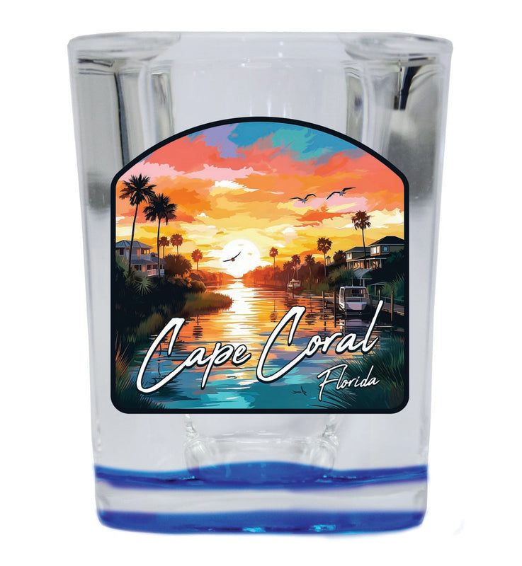 Cape Coral Florida Souvenir 2 oz Blue Shot Glass Round or Square Blue