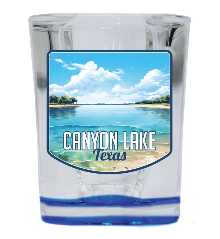 Canyon Lake Texas Souvenir 2 oz Blue Shot Glass Round or Square Blue