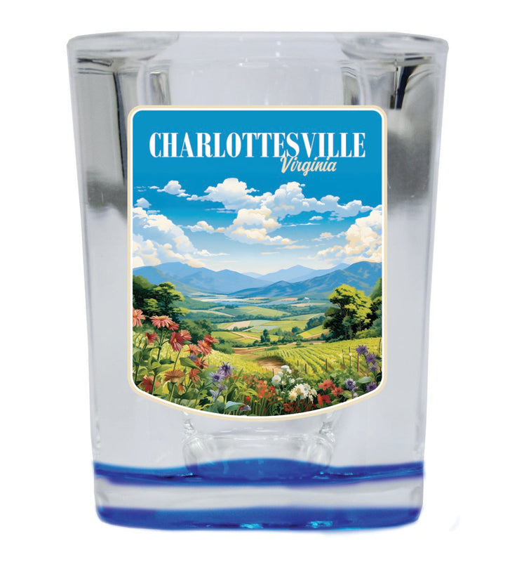 Charlottesville Virginia Souvenir 2 oz Blue Shot Glass Round or Square Blue