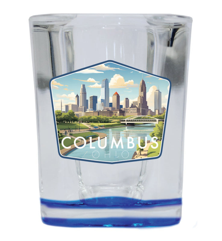 Columbus Ohio Souvenir 2 oz Blue Shot Glass Round or Square Blue