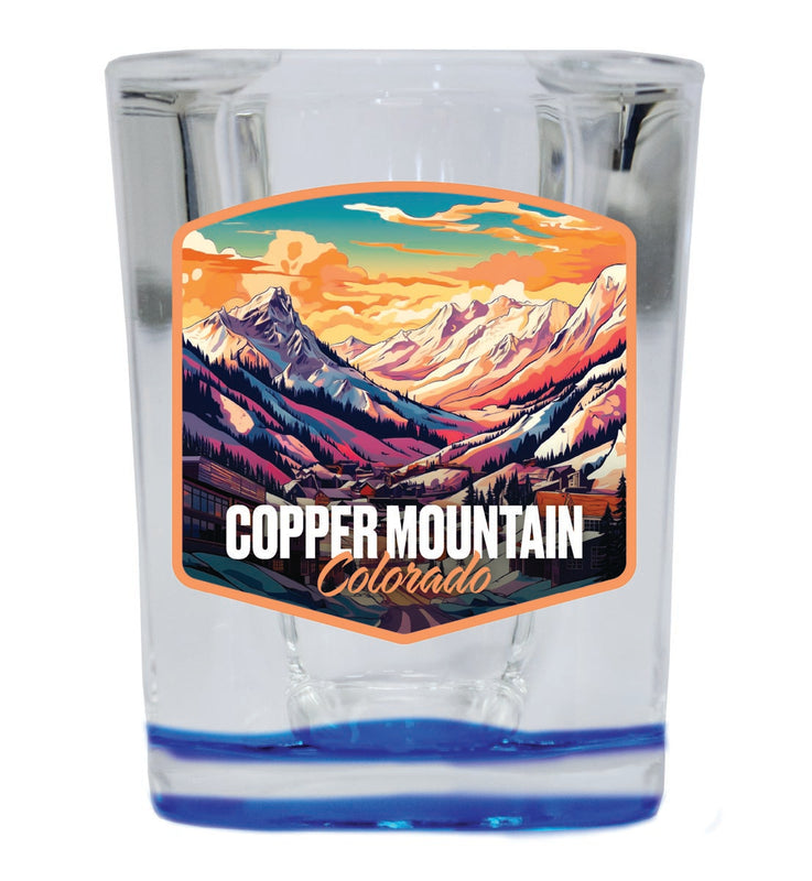 Copper Mountains Colorado Souvenir 2 oz Blue Shot Glass Round or Square Blue