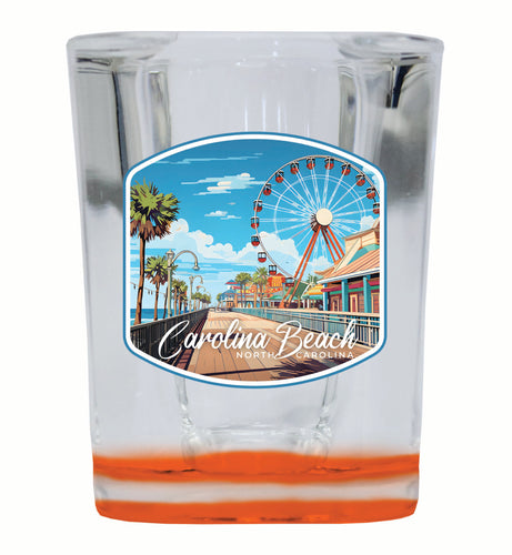 Carolina Beach, North Carolina. Carolina Beach Pier Design Souvenir 2 Ounce Shot Glass Square Orange Base 2-Pack