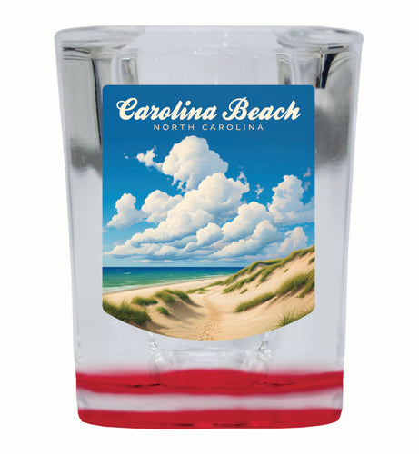 Carolina Beach, North Carolina. Beach and Sand Dunes Design Souvenir 2 Ounce Shot Glass Square Red Base 4-Pack