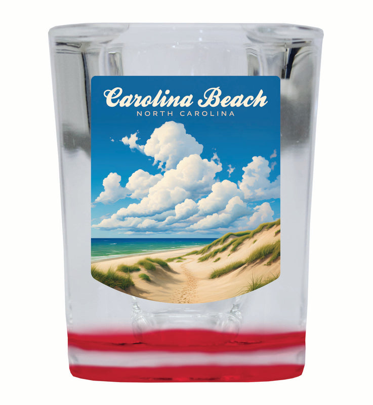 Carolina Beach, North Carolina. Beach and Sand Dunes Design Souvenir 2 Ounce Shot Glass Square Red Base 4-Pack