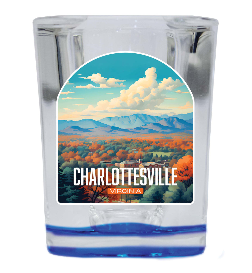 Charlottesville Virginia Design B Souvenir 2 Ounce Shot Glass Square Blue Base 4-Pack