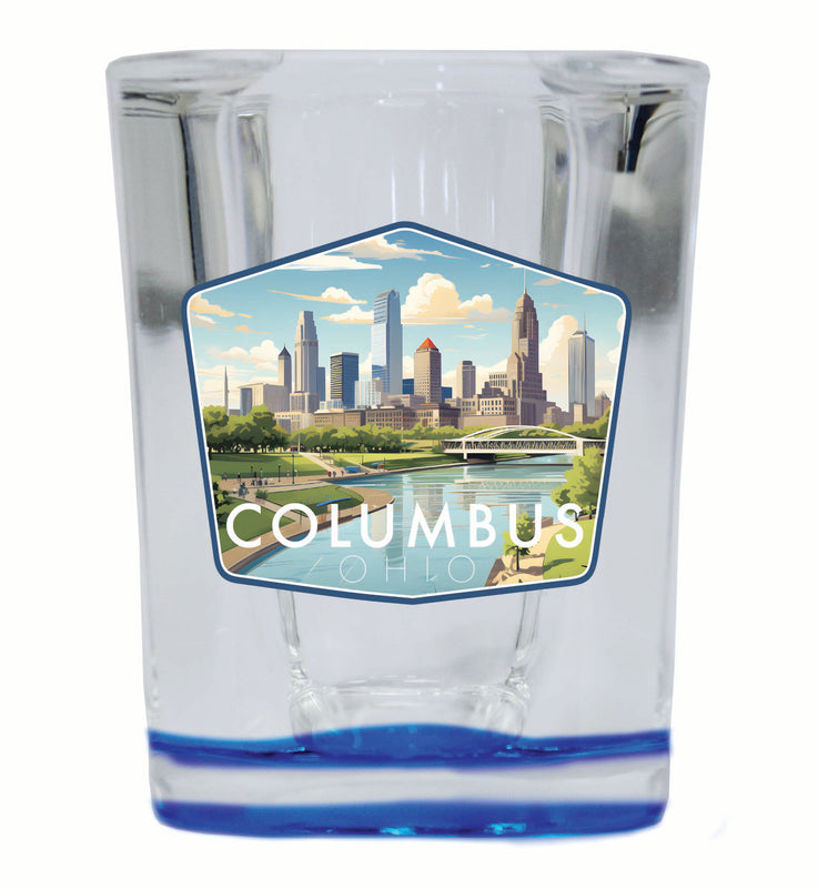 Columbus Ohio Daytime Cityscape Design Souvenir 2 Ounce Shot Glass Square Blue Base 4-Pack
