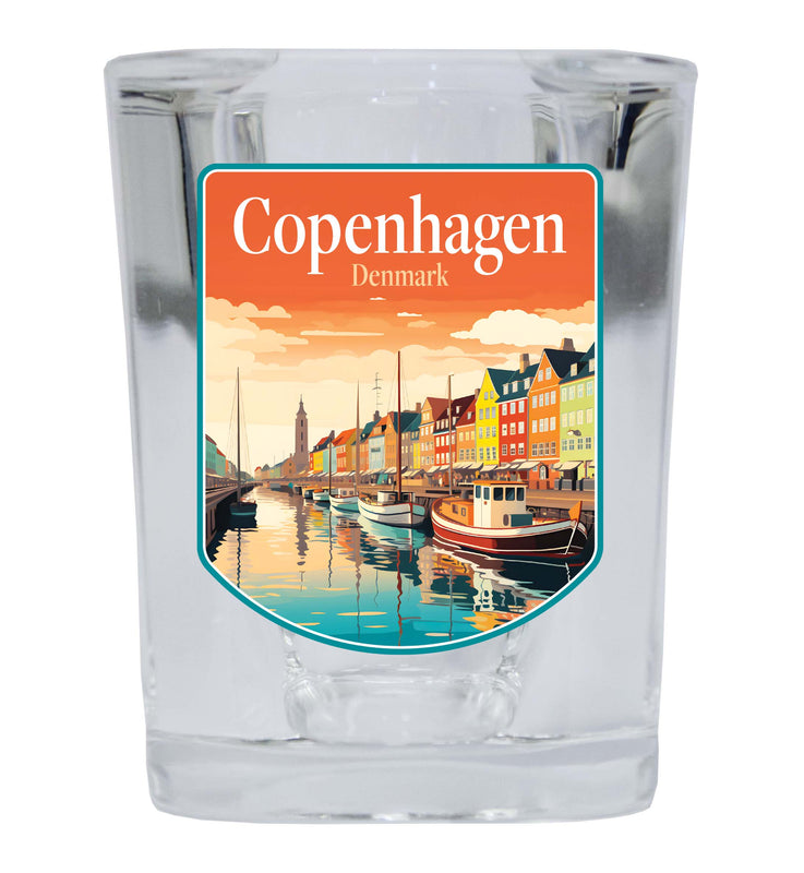 Copenhagen Denmark Design A Souvenir 2 Ounce Shot Glass Square 4-Pack