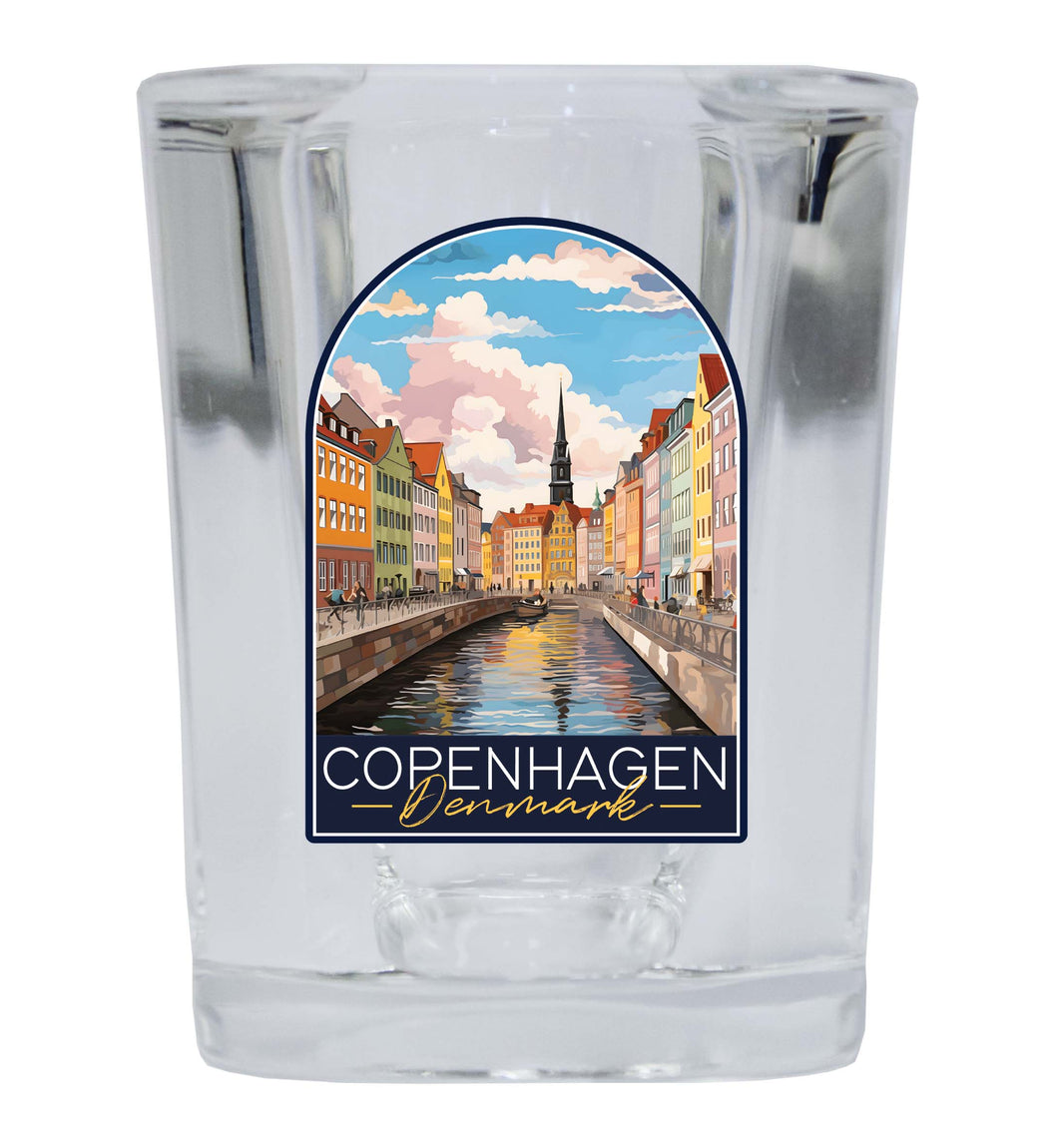 Copenhagen Denmark Design B Souvenir 2 Ounce Shot Glass Square 2-Pack