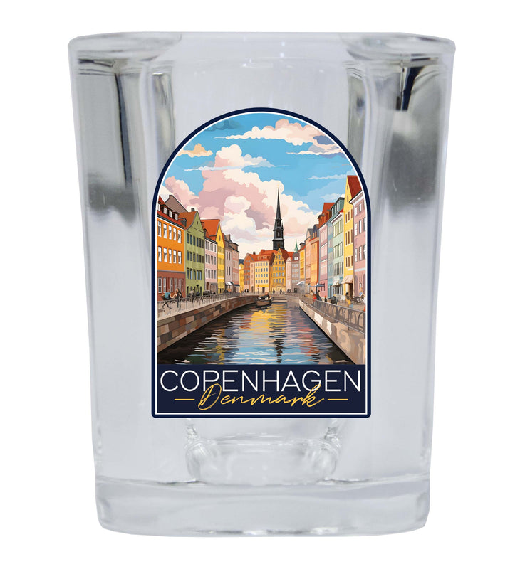 Copenhagen Denmark Design B Souvenir 2 Ounce Shot Glass Square 2-Pack