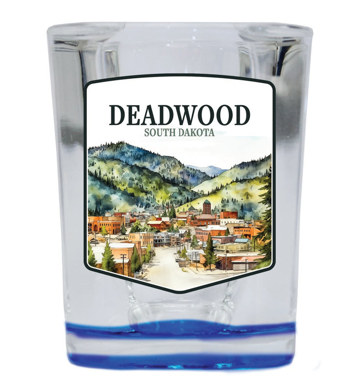 Deadwood South Dakota Souvenir 2 oz Blue Shot Glass Round or Square Blue