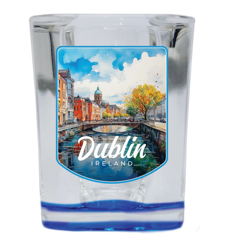 Dublin Ireland Souvenir 2 oz Blue Shot Glass Round or Square Blue