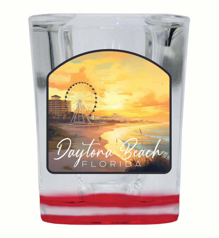Daytona Beach Florida Boardwalk Ferris Wheel Design Souvenir 2 Ounce Shot Glass Square Red Base 4-Pack