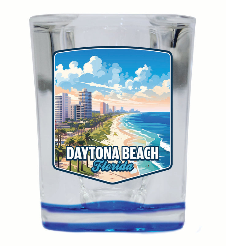 Daytona Beach Florida Ocean Shoreline Design Souvenir 2 Ounce Shot Glass Square Blue Base 4-Pack