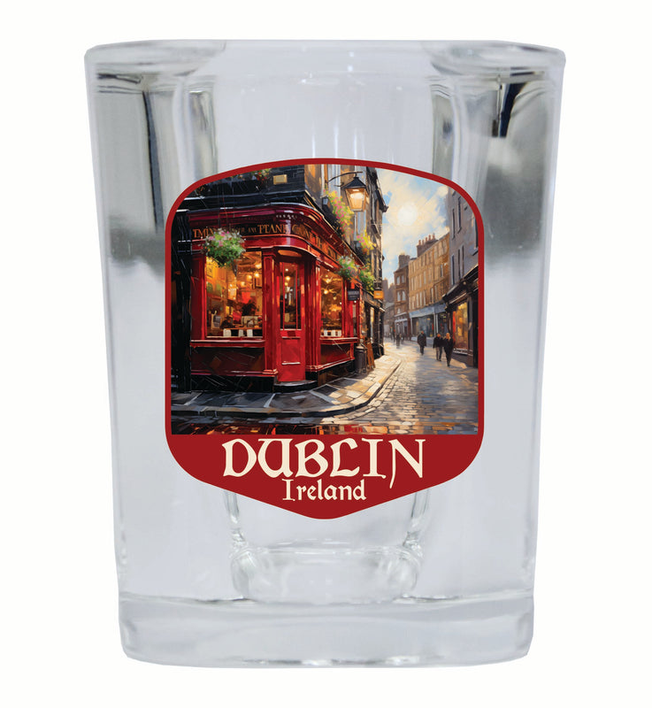 Dublin Ireland Red Pub Design Souvenir 2 Ounce Shot Glass Square Single