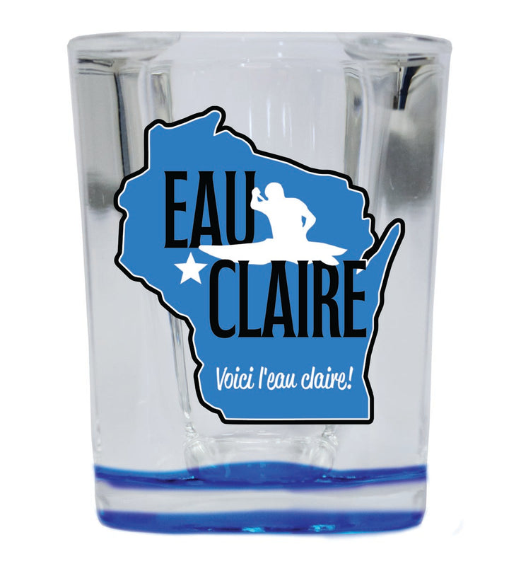 Eau Claire Wisconsin Souvenir 2 oz Blue Shot Glass Round or Square Blue