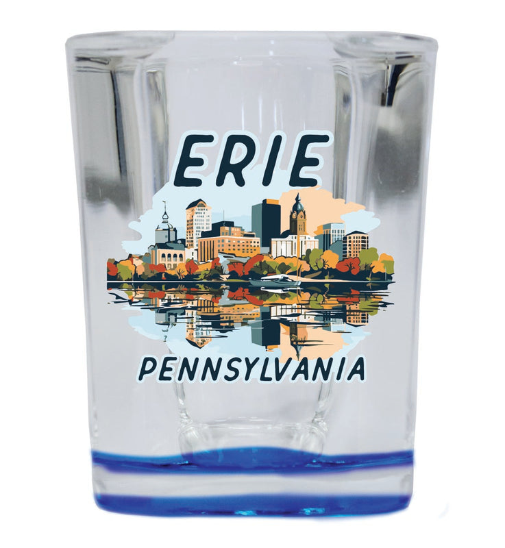 Erie Pennsylvania Souvenir 2 oz Blue Shot Glass Round or Square Blue