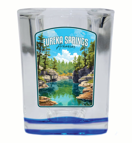 Eureka Springs Arkansas Natural Springs Design Souvenir 2 Ounce Shot Glass Square Blue Base 2-Pack