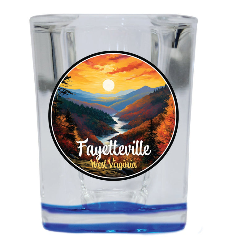 Fayetteville West Virginia Souvenir 2 oz Blue Shot Glass Round or Square Blue