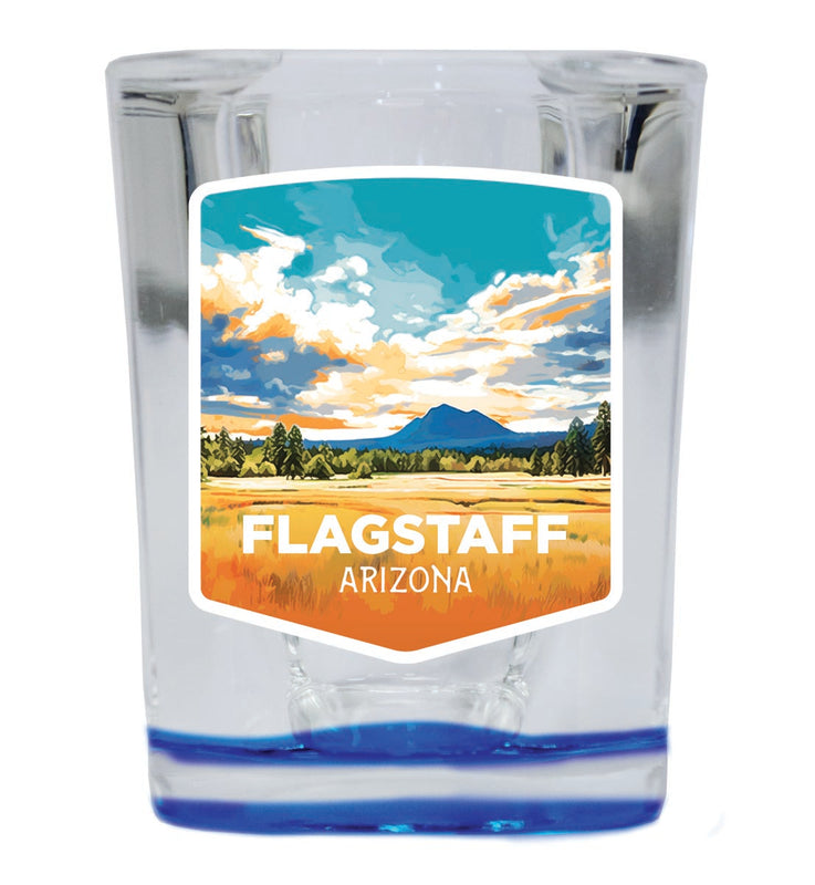 Flagstaff Arizona Souvenir 2 oz Blue Shot Glass Round or Square Blue